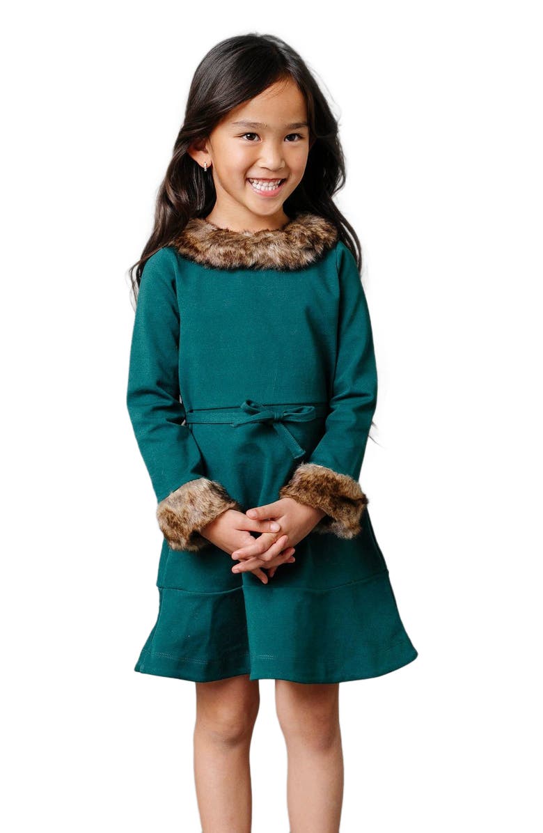 Hope & Henry Girls' Long Sleeve Ponte Dress with Faux Fur, Toddler, Alternate, color,