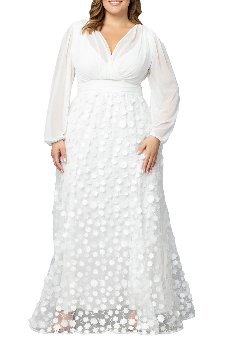 Enchanted Garden Long Sleeve Gown, Main, color, IVORY BLOSSOMS