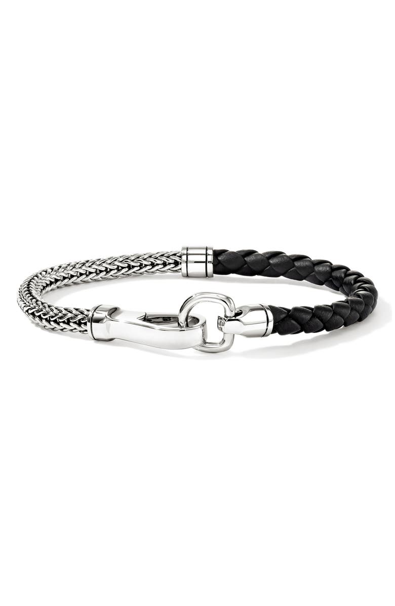 John Hardy Men's Braided Leather & Chain Bracelet, Main, color, Silver/ Black