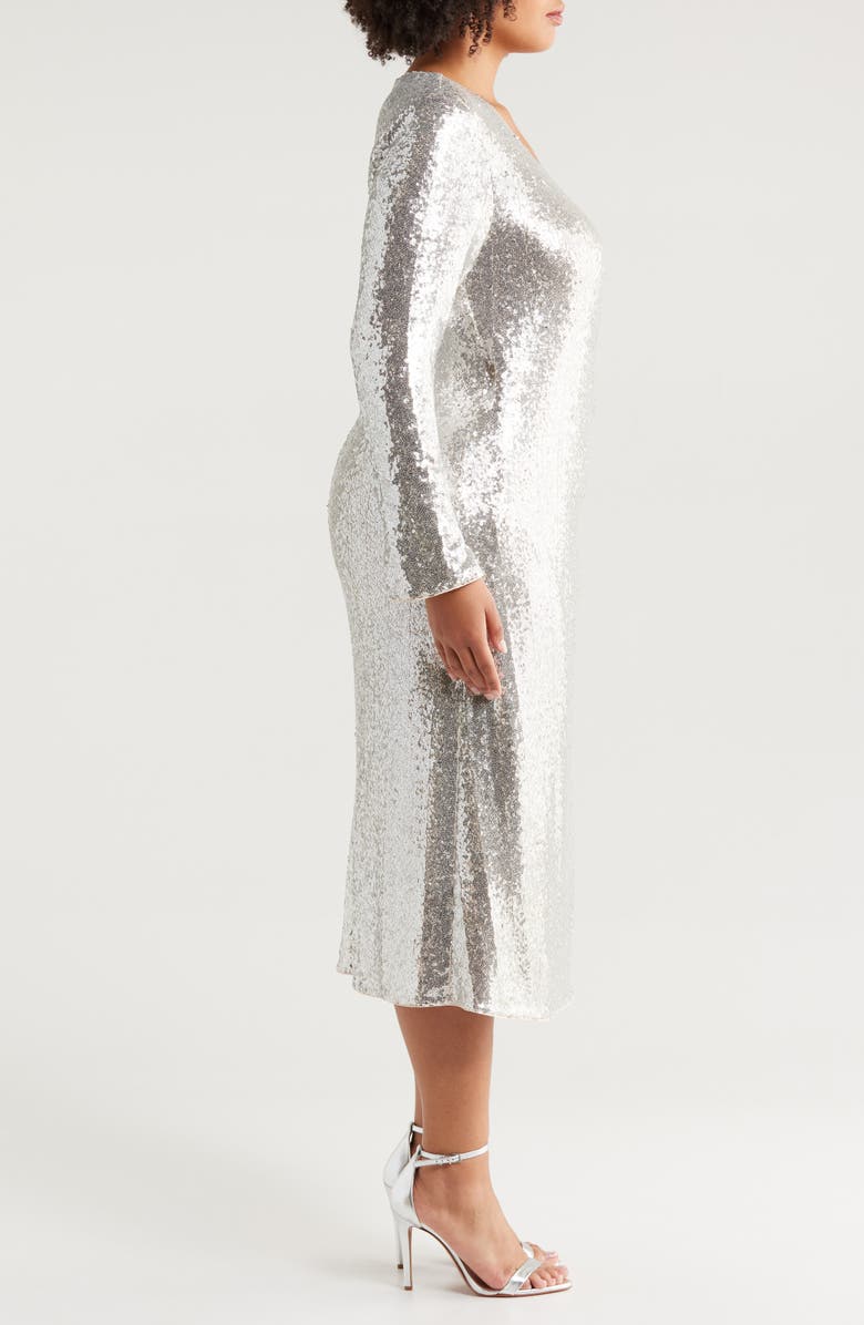 Chelsea28 Sequin Long Sleeve Faux Wrap Cocktail Dress, Alternate, color, 