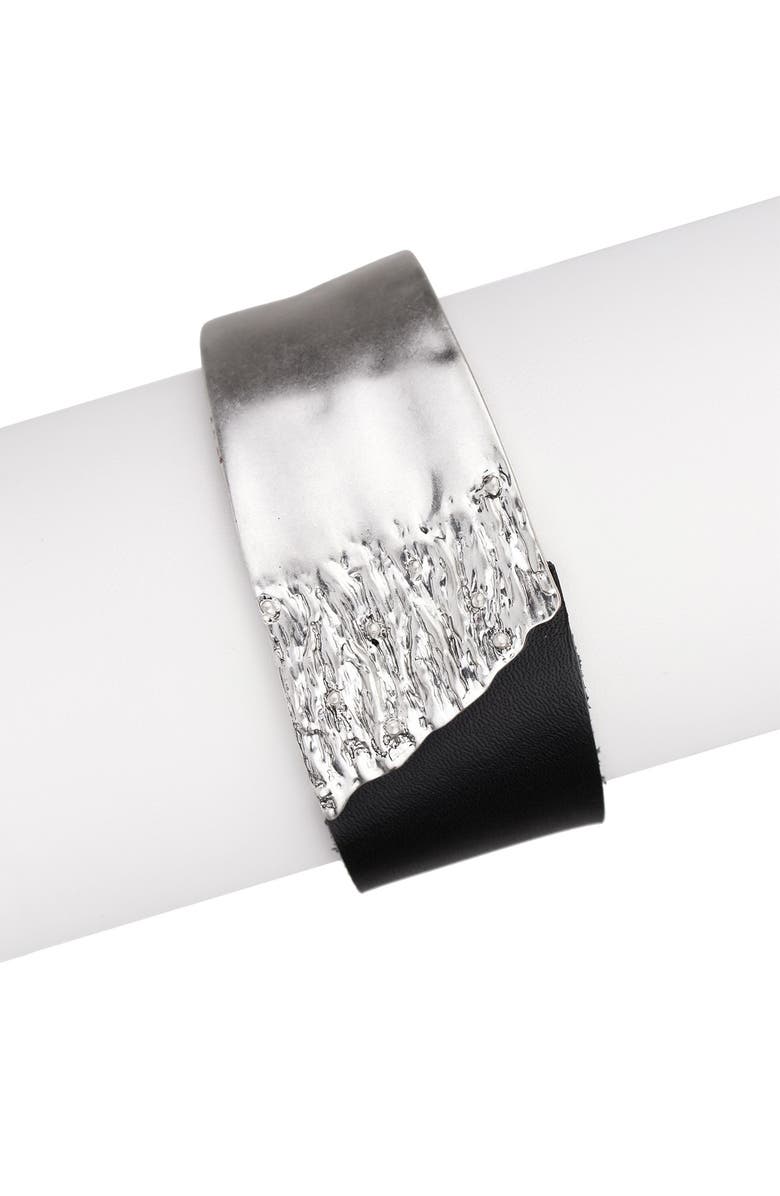 SAACHI Black & Silver Wild Ways Leather Bracelet, Alternate, color, Black