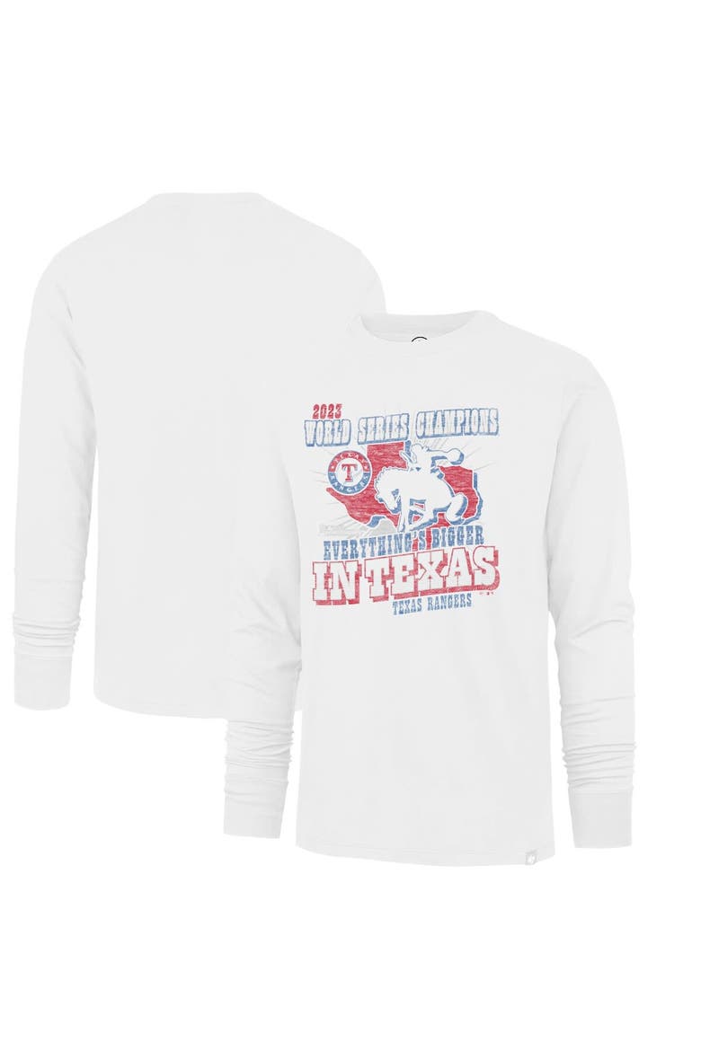 Men's '47 White Texas Rangers 2023 World Series Champions Local Playoff Franklin Long Sleeve T-Shirt, Main, color, White