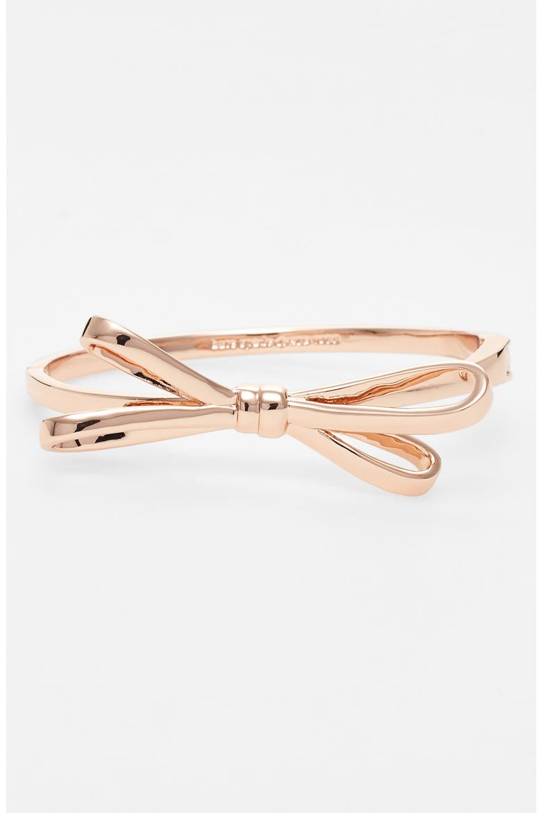 'tied up' bow hinged bangle, Main, color, ROSE GOLD