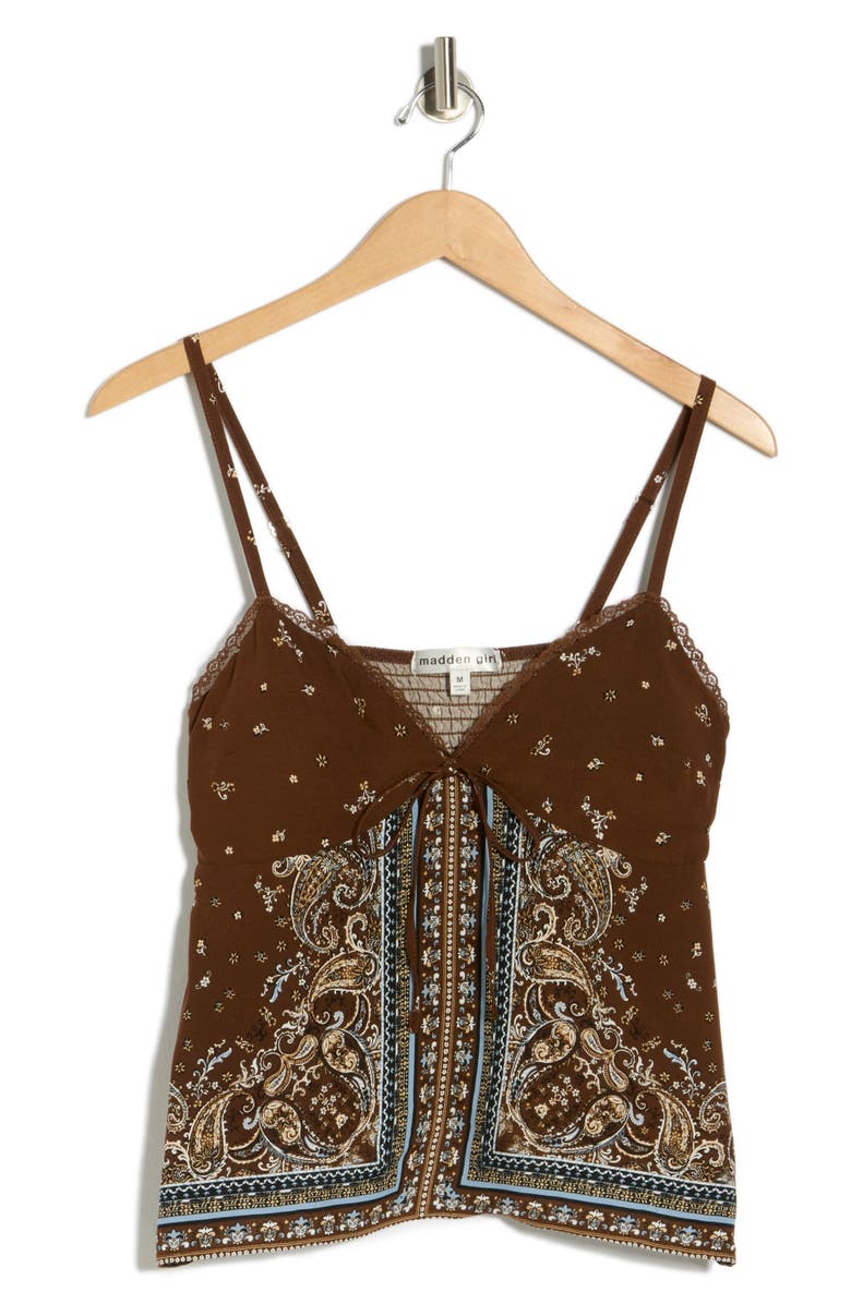 Madden Girl Plunge Neck Babydoll Camisole, Main, color, Brown Bandana