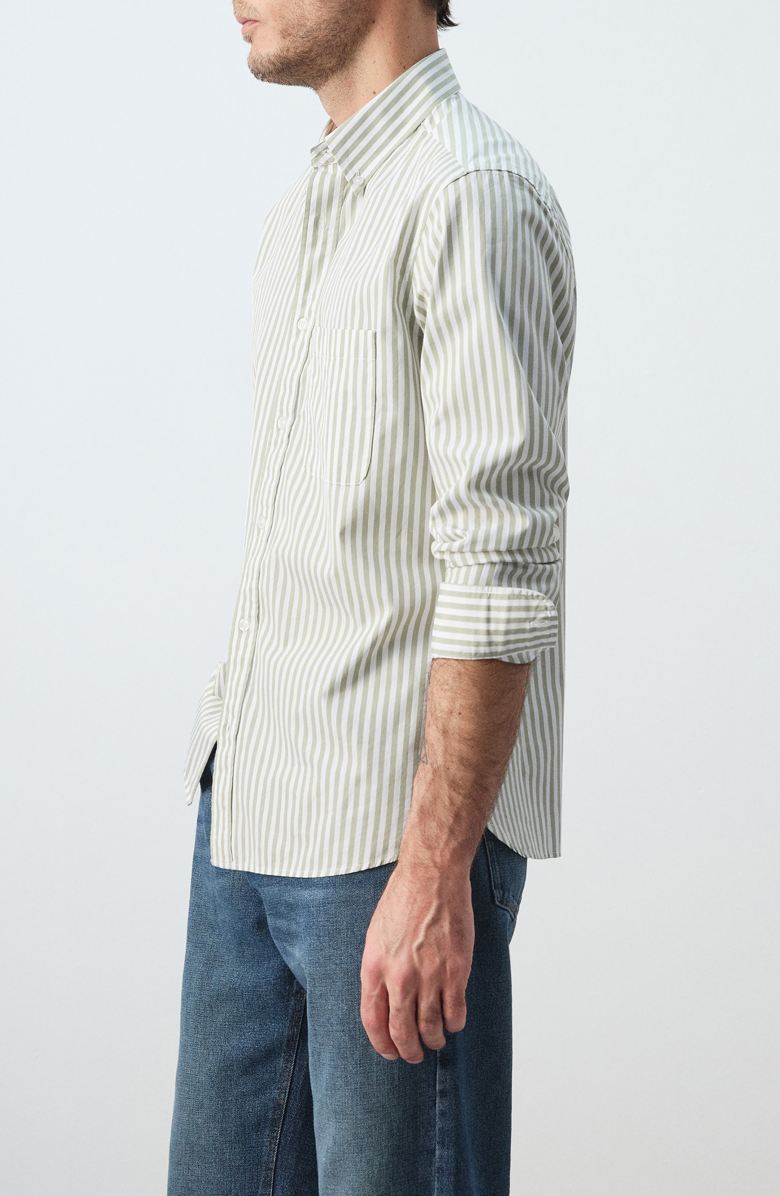 Мужские MANGO Regular Fit Stripe Button-Up Shirt — фото 4