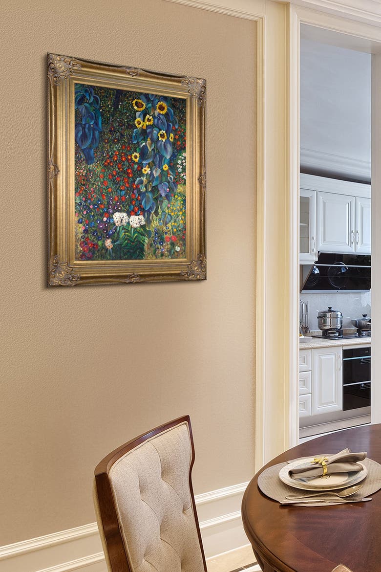 Farm Garden with Sunflowers - Framed Oil reproduction of an original painting by Gustav Klimt, Alternate, color, MULTI
