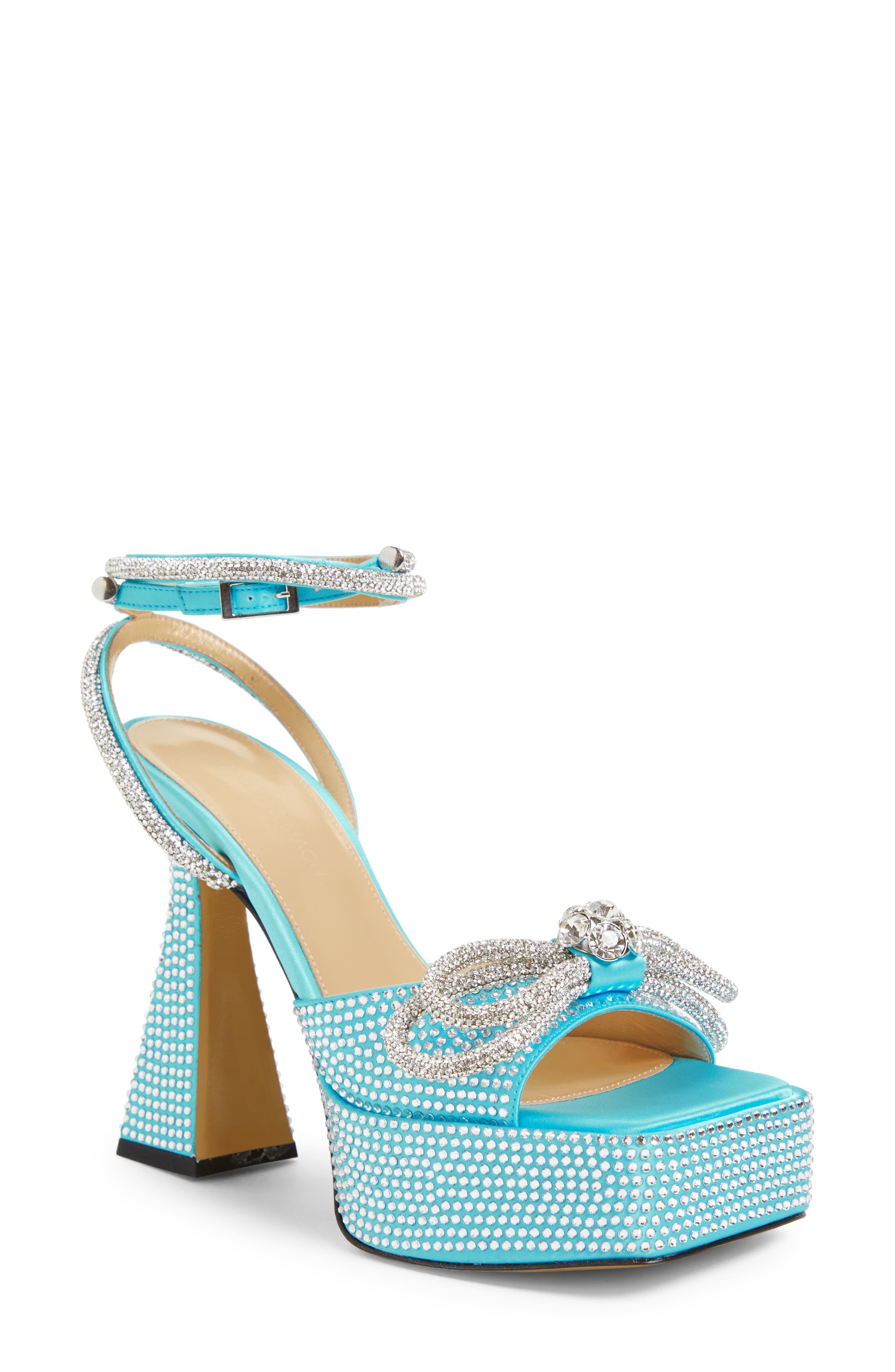 Mach & Mach Double Bow Crystal Platform Sandal, Main, color, 
