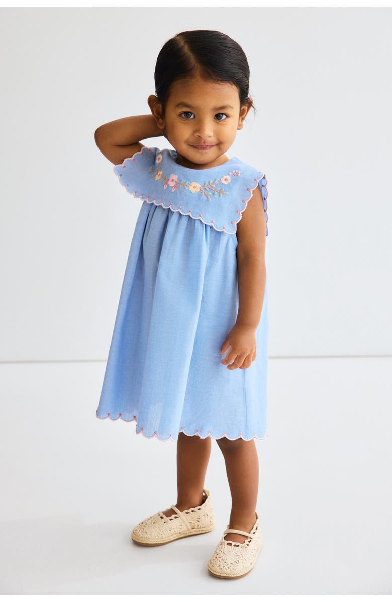 H&M Embroidered Cotton Dress, Alternate, color, Denim Blue/Flowers
