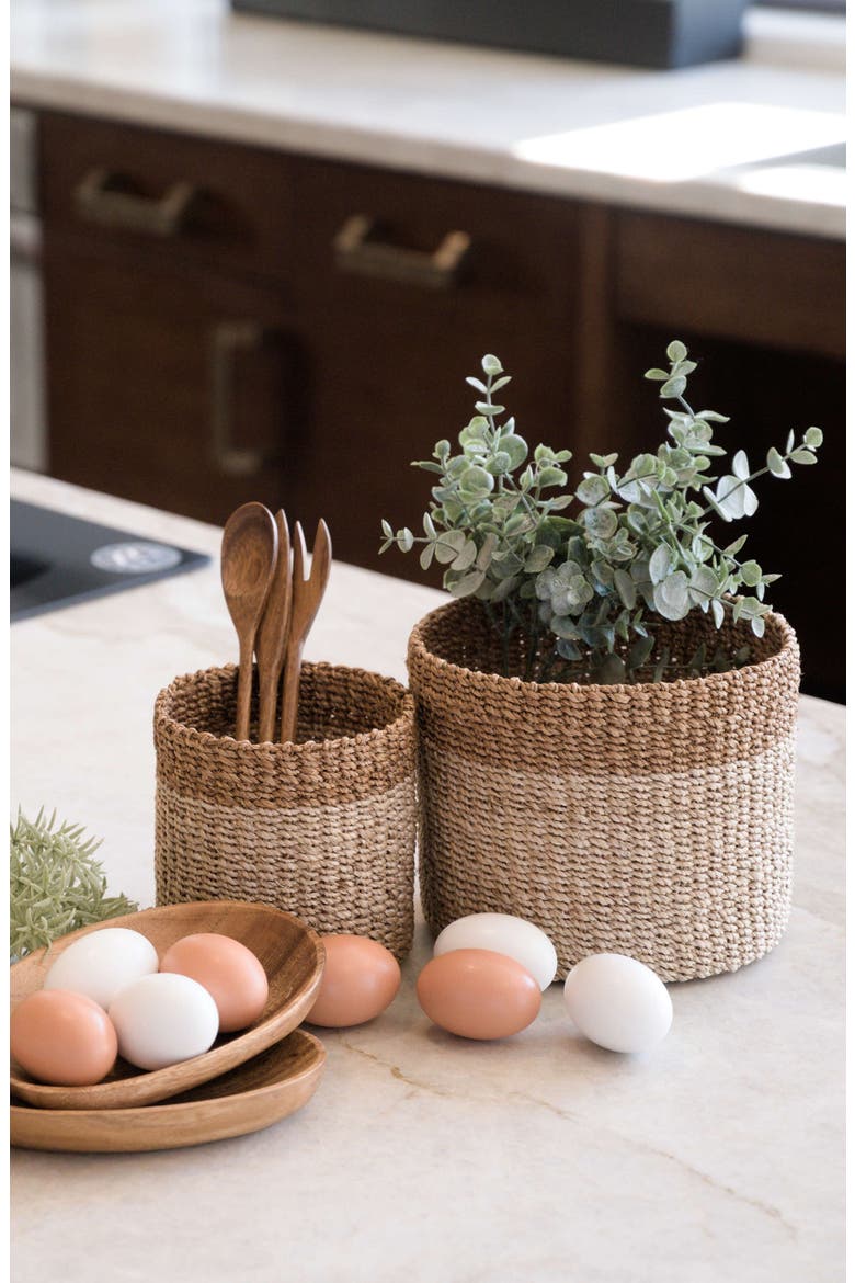 Cylinder Tabletop Basket, Set of 2, Alternate, color, Brown