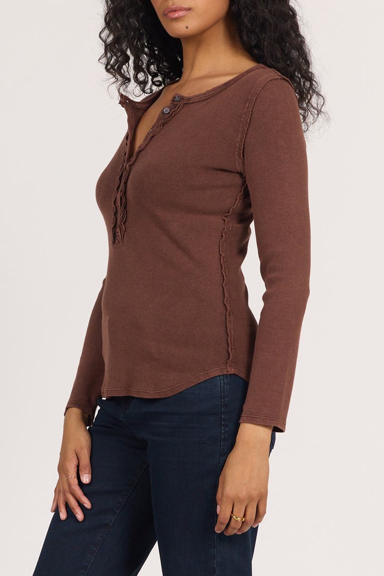 Edie Long Sleeve Placket Button Front Rib T-Shirt, Alternate, color, Washed Cappuccino