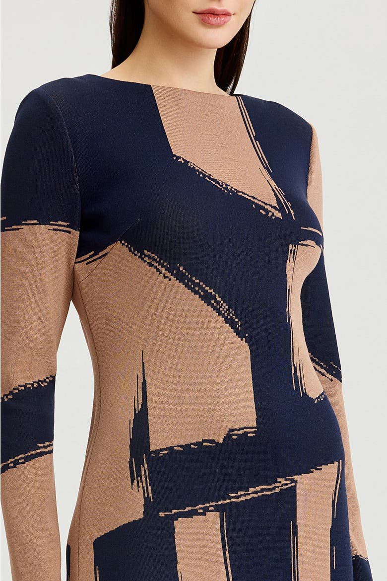Brushstroke Soft Knit Sheath Dress, Alternate, color, Warm Taupe/Indigo