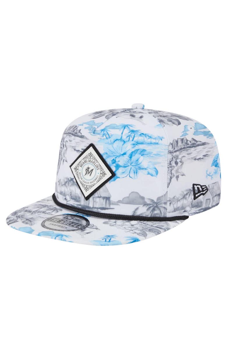 New Era Men's New Era White Miami Marlins Printed Island Golfer Snapback Hat, Main, color, White