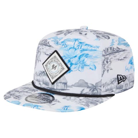 Men's New Era White Miami Marlins Printed Island Golfer Snapback Hat