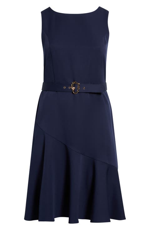 Belted Ruffle Hem Crepe Dress
