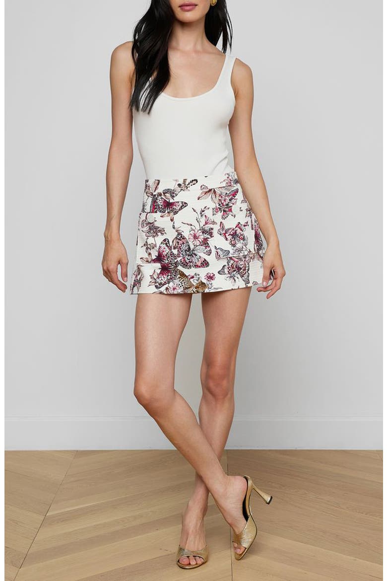 Cyra Leopard Butterfly Print Cotton Miniskirt, Alternate, color, WHITE MULTI LRG BUTTERFLY JNGL