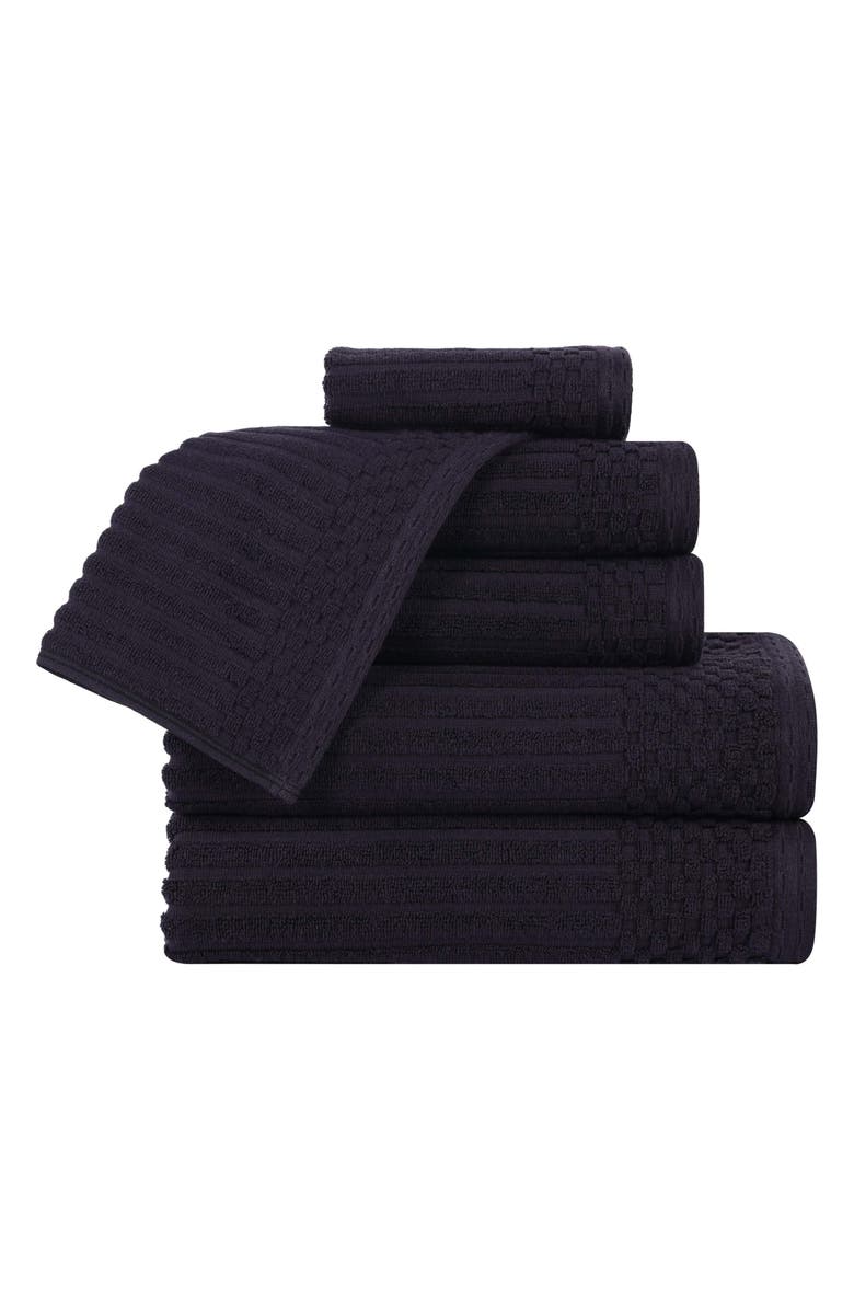 Superior Soho 6-Piece Textured Cotton Bath Towel Set, Main, color, Black