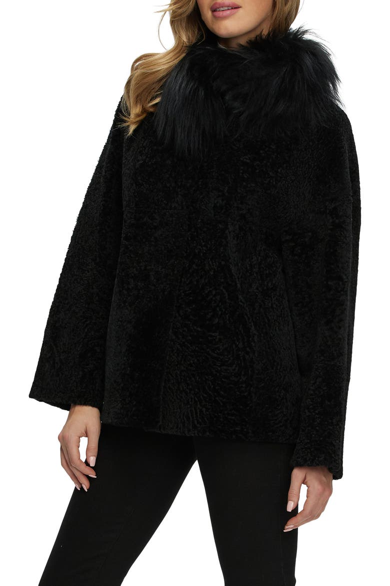 Reversible Genuine Shearling Jacket with Genuine Shearling Collar, Alternate, color, BLACK