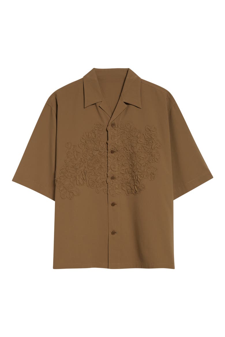 Pressed Embroidery Camp Shirt, Alternate, color, KHAKI
