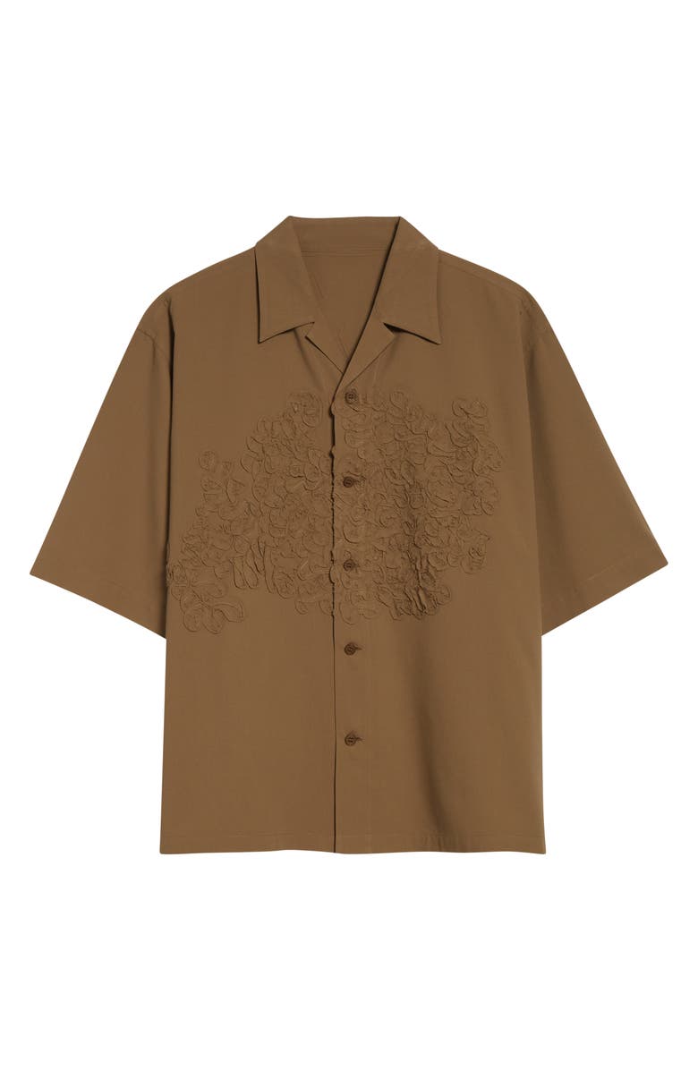Homme Plissé Issey Miyake Pressed Embroidery Camp Shirt, Alternate, color, Khaki