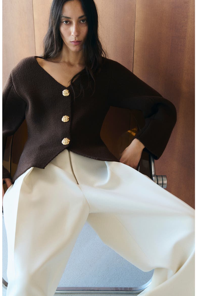 V-Neck Cardigan, Alternate, color, CHOCOLATE