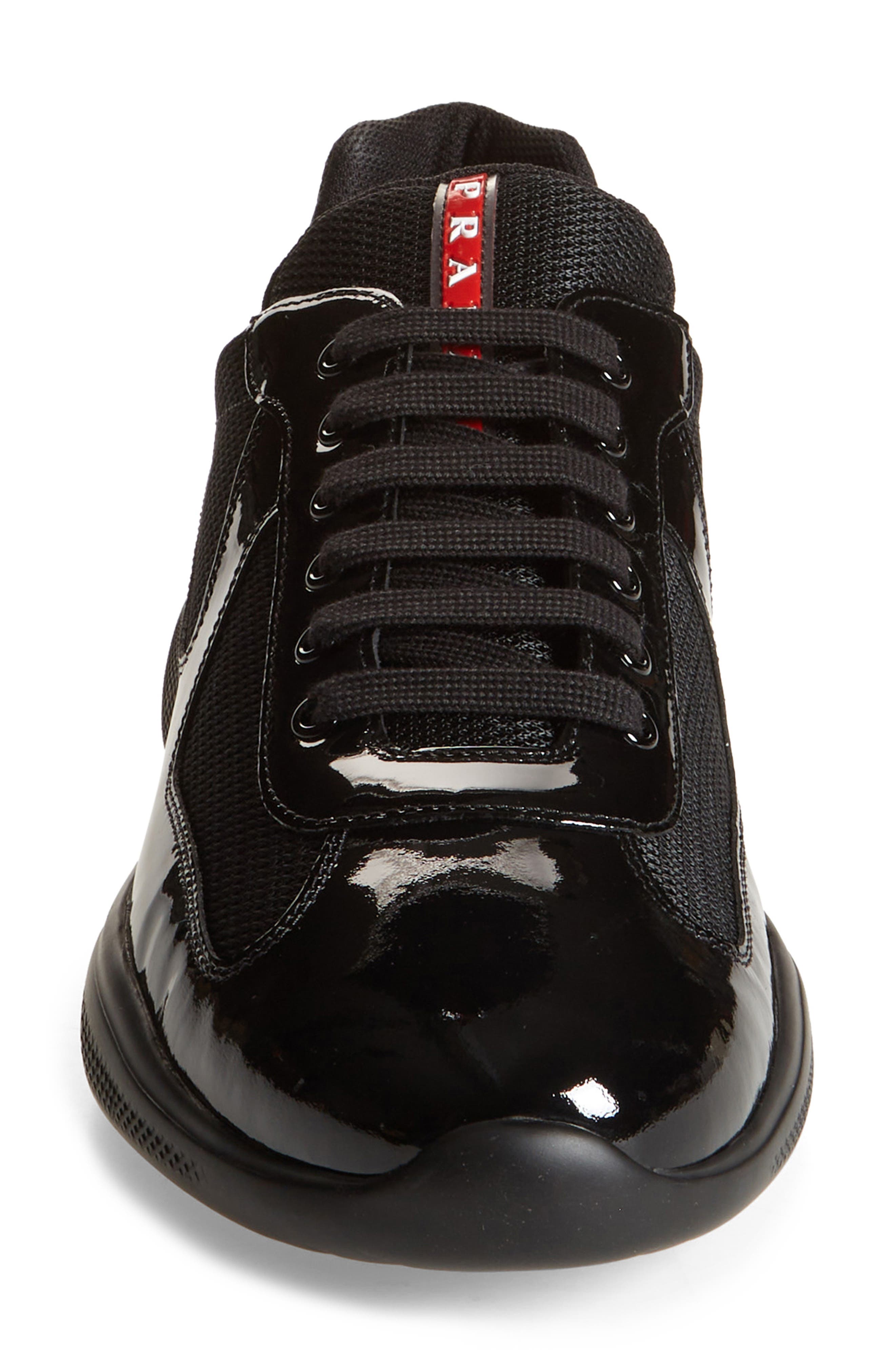 Prada America's Cup Vernice Bike Low Top Sneaker, Alternate, color, Nero