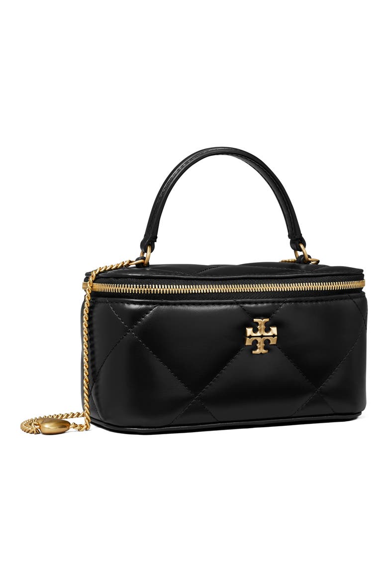 Kira Charm Diamond Quilted Leather Vanity Train Case, Alternate, color, BLACK