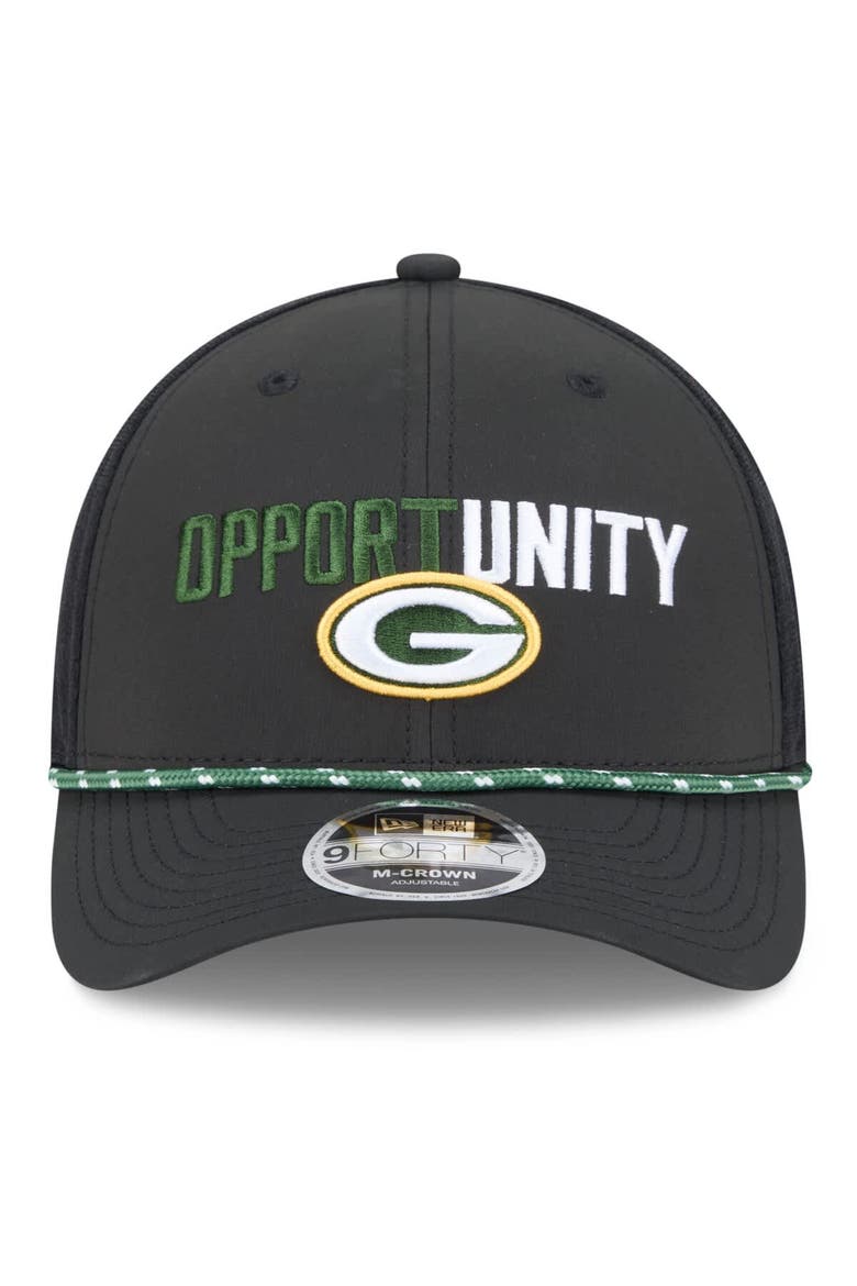 Men's New Era Black Green Bay Packers 2025 Inspire Change 9FORTY M-Crown Adjustable Hat, Alternate, color, Black