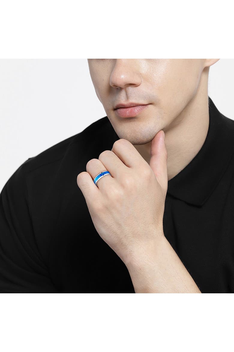Blue Green Opal Inlay Tungsten Wedding Band, Alternate, color, Tungsten