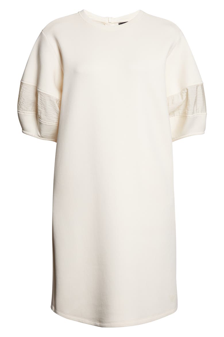 Vanilla Mixed Media Cotton Blend Double Jersey Dress, Alternate, color, IVORY