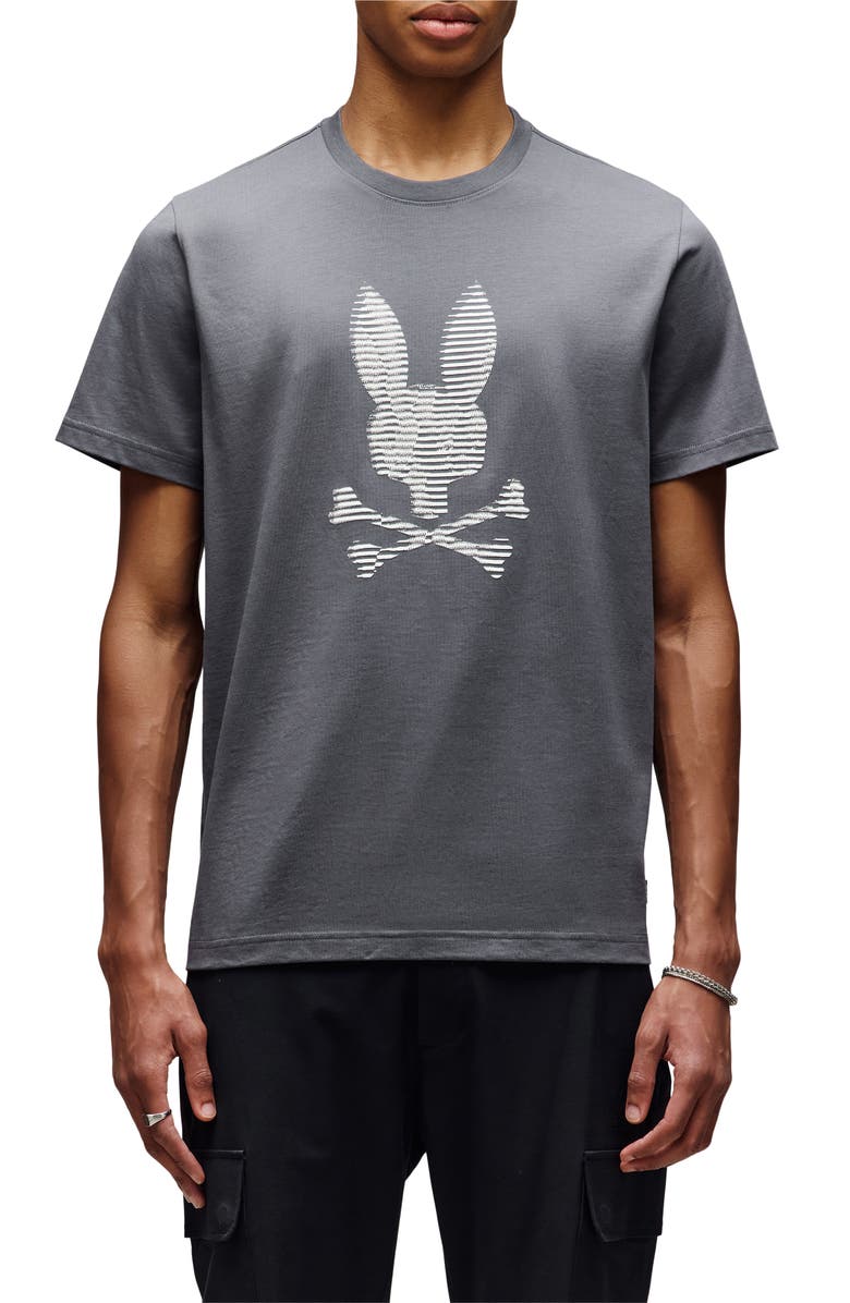 Psycho Bunny Grant Dimensional Bunny Pima Cotton Graphic T-Shirt, Main, color, Blackened Pearl