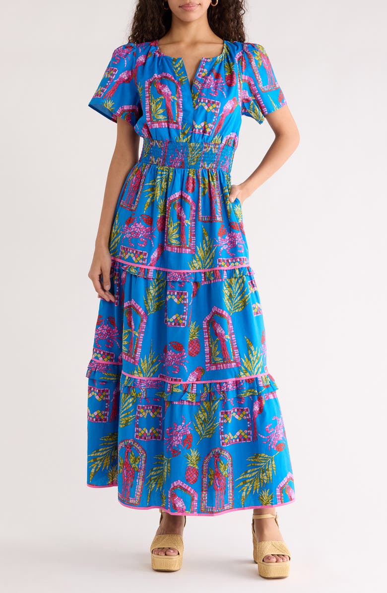 SUGARLIPS Bally Tropical Ernie Tiered Maxi Dress, Main, color, Pink-Blue-Green