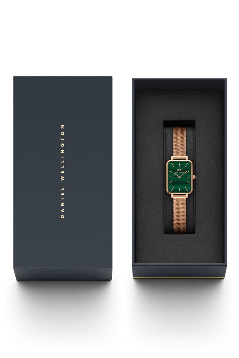 Quadro Melrose Mesh Strap Watch, 20mm x 26mm, Alternate, color, ROSE GOLD/ GREEN