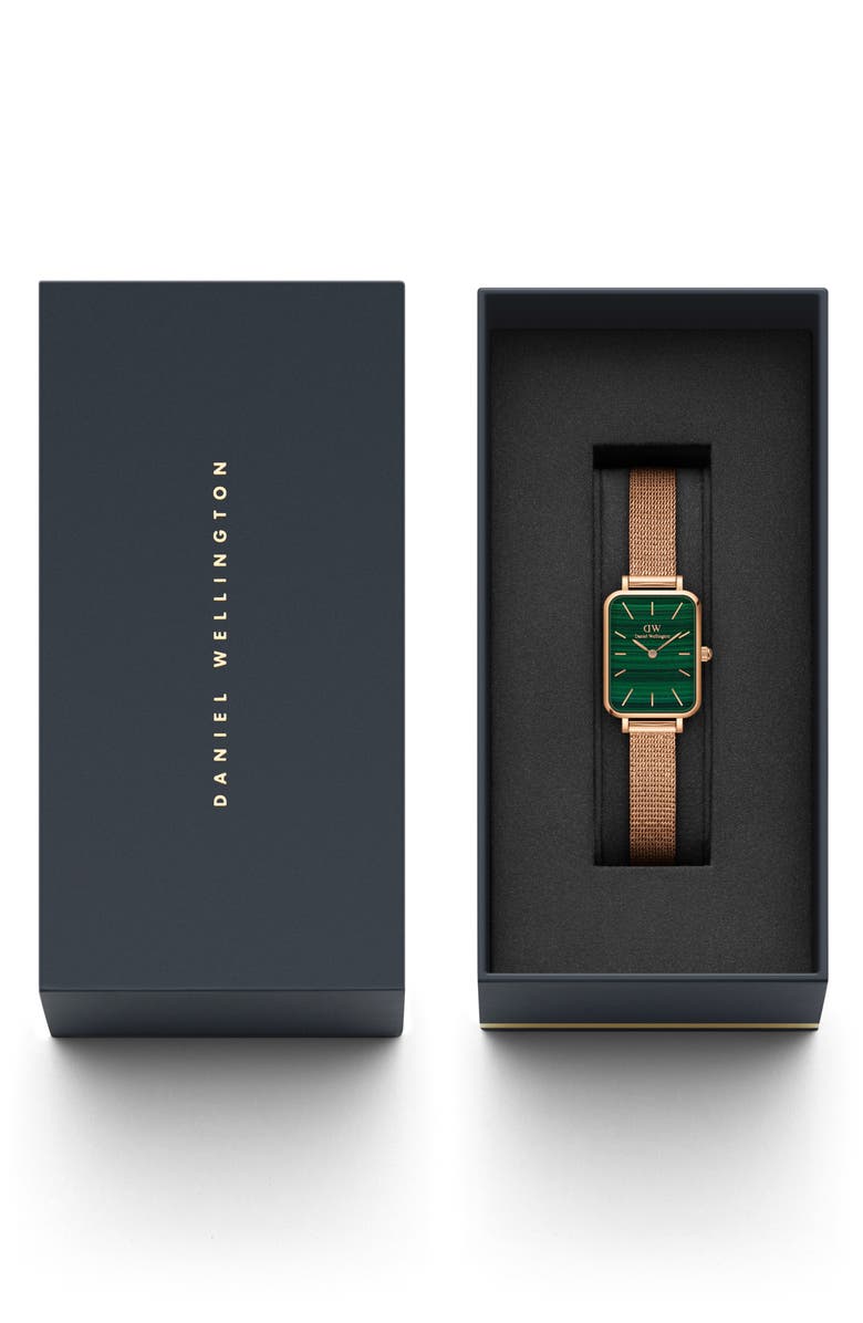 Daniel Wellington Quadro Melrose Mesh Strap Watch, 20mm x 26mm, Alternate, color, Rose Gold/ Green