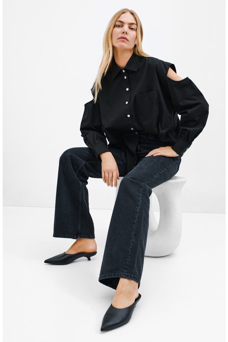 Downtown Cold Shoulder Button-Up Shirt, Alternate, color, BLACK