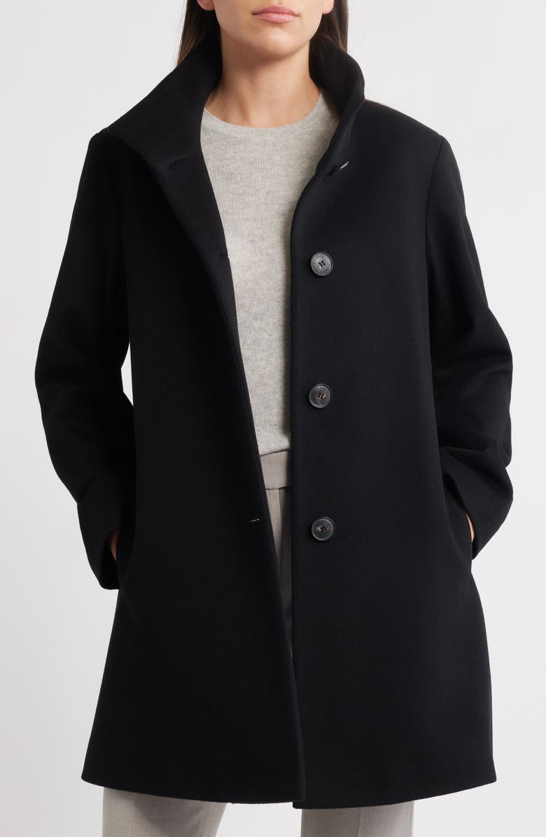 Fleurette Grace Stand Collar Wool Coat, Alternate, color, Black