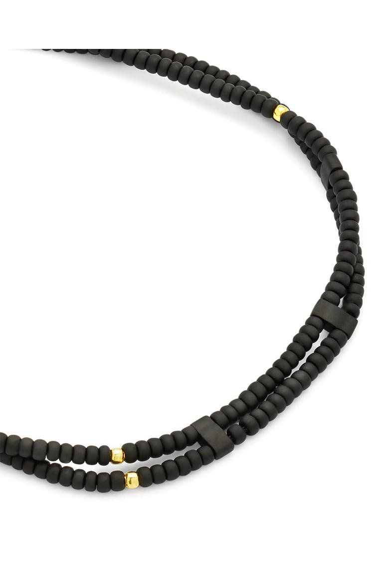 Double Strand Black Micro Bead Wax Pull Cord Sterling Silver Bracelet, Alternate, color, BLACK