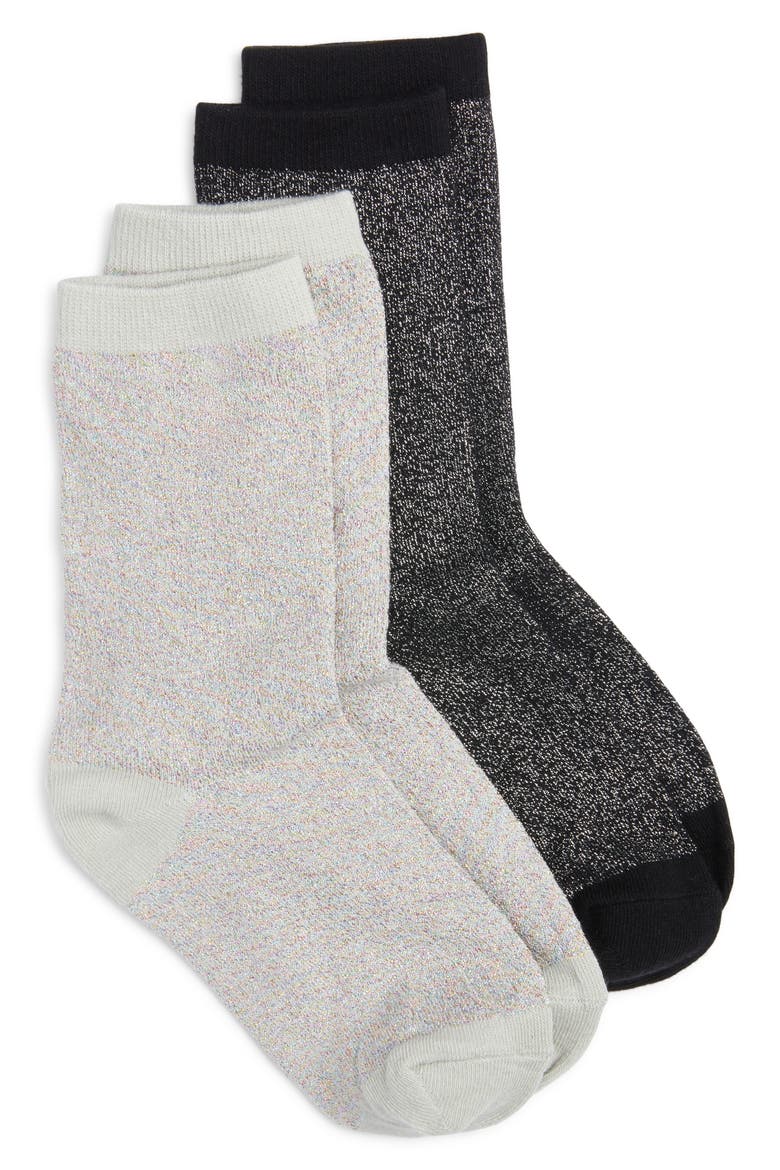 Assorted 2-Pack Metallic Crew Socks, Main, color, BLACK SILVER