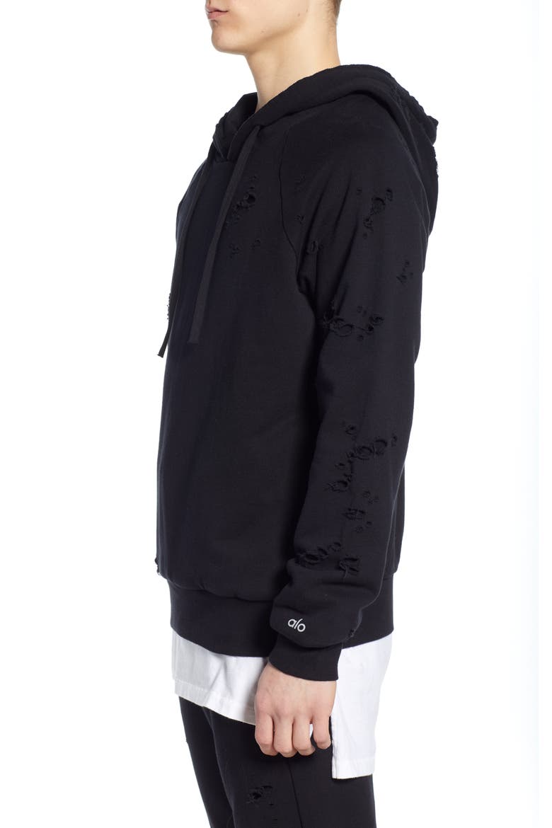 Ripped Hooded Sweatshirt, Alternate, color, BLACK