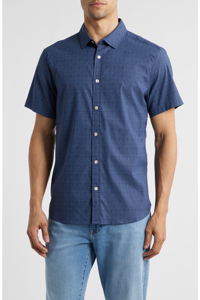 Windward Performance Short Sleeve Button-Up Shirt, Main, color, NAVY SHIBORI (402)