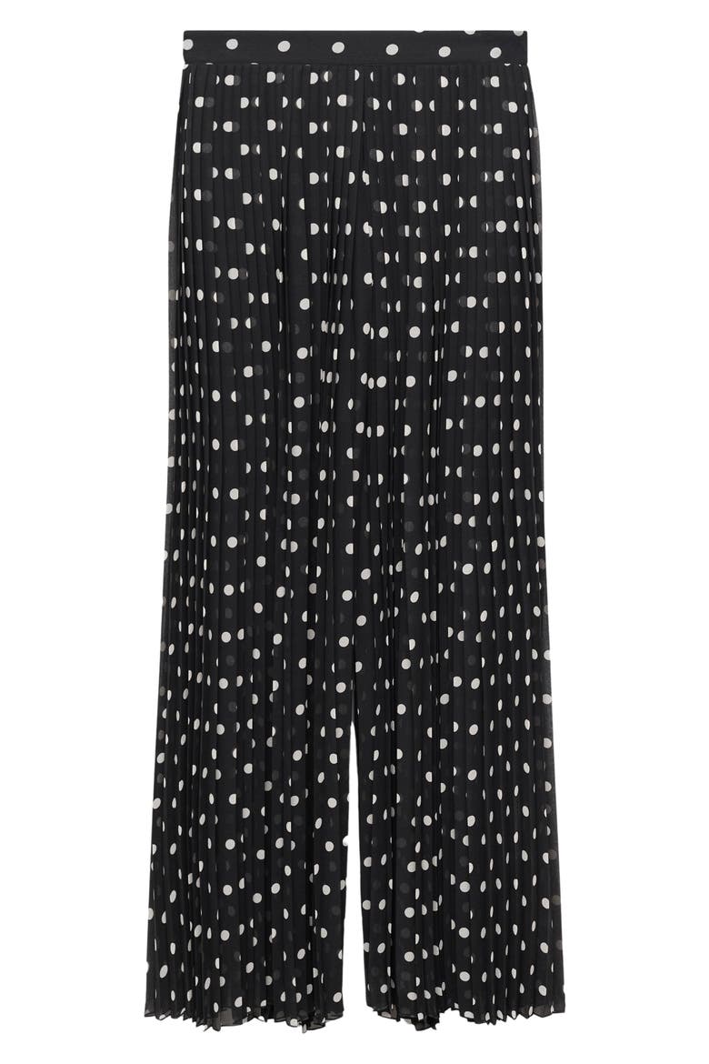 Adela Polka Dot Pleated Chiffon Palazzo Pants, Alternate, color, BLACK