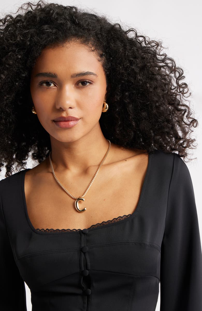 Open Edit Set of 3 Interchangeable Initial Pendant Necklaces, Alternate, color, B- Black- Gold