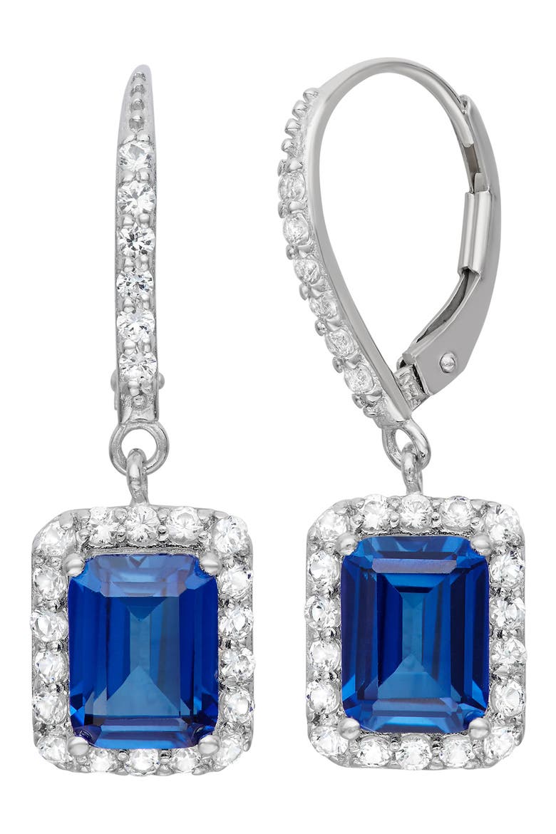 Sterling Silver Created Sapphire Drop Earrings, Main, color, SAPPHIRE
