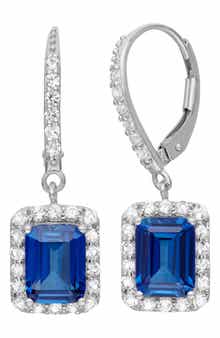 FZN Sterling Silver Created Sapphire Drop Earrings