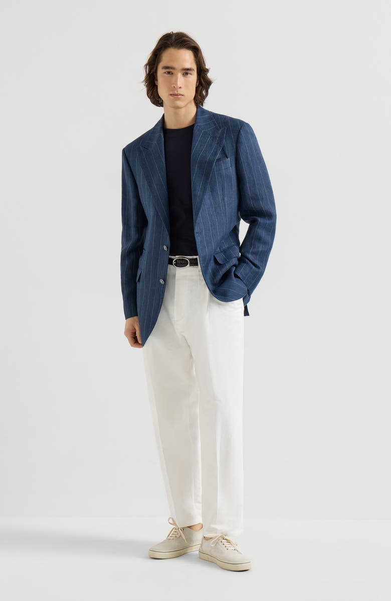 Brunello Cucinelli Chalk stripe chevron blazer, Alternate, color, Blue