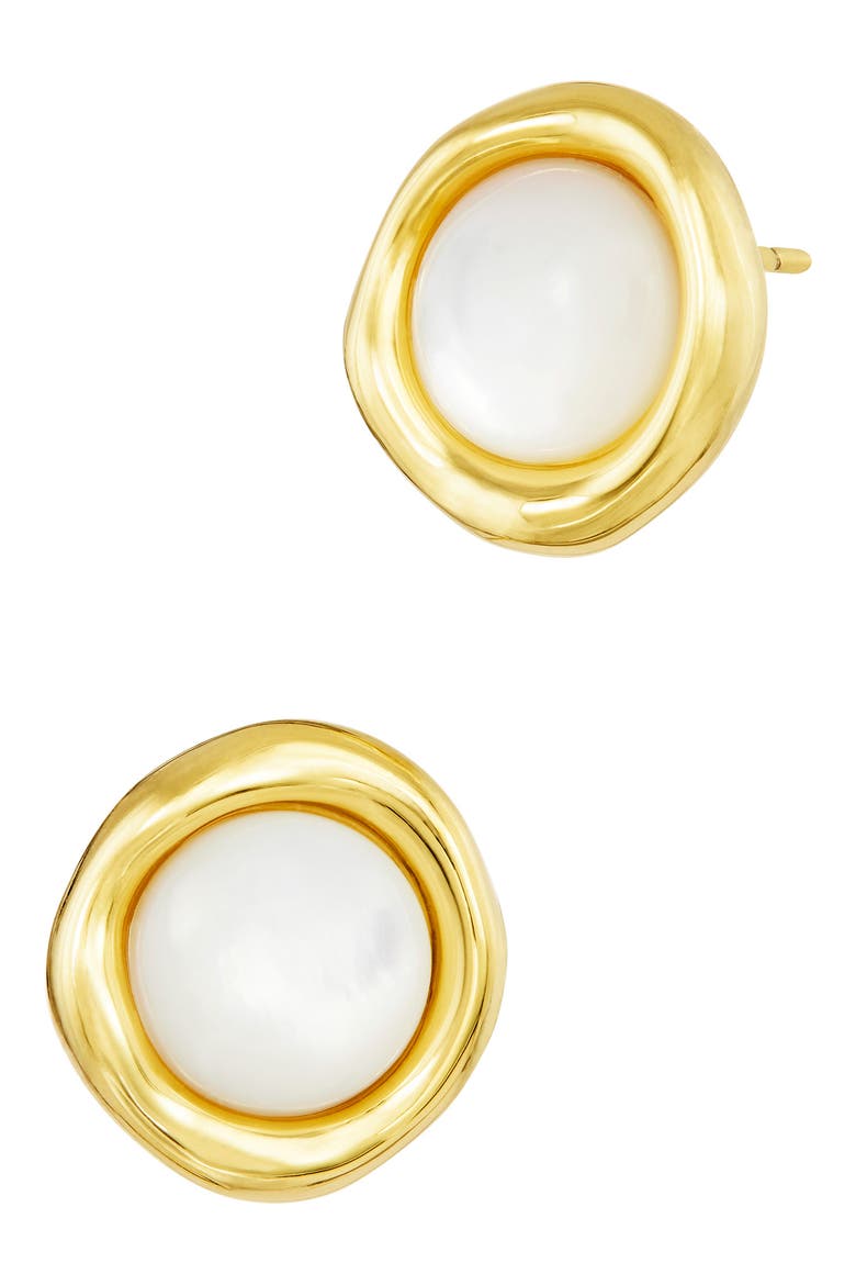 Mother of Pearl Cabochon Stud Earrings, Main, color, YELLOW