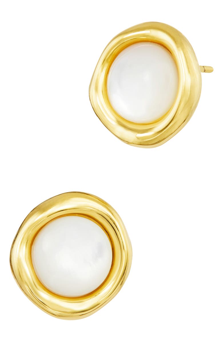 SAVVY CIE JEWELS Mother of Pearl Cabochon Stud Earrings, Main, color, Yellow