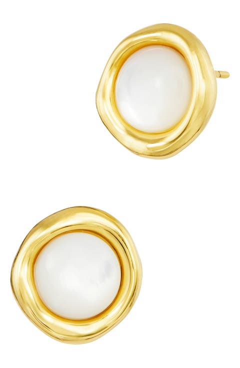Mother of Pearl Cabochon Stud Earrings