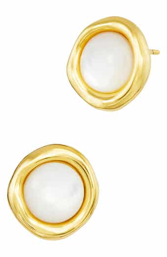 Mother of Pearl Cabochon Stud Earrings