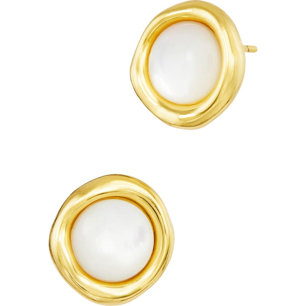 SAVVY CIE JEWELS Mother of Pearl Cabochon Stud Earrings in Yellow at Nordstrom Rack