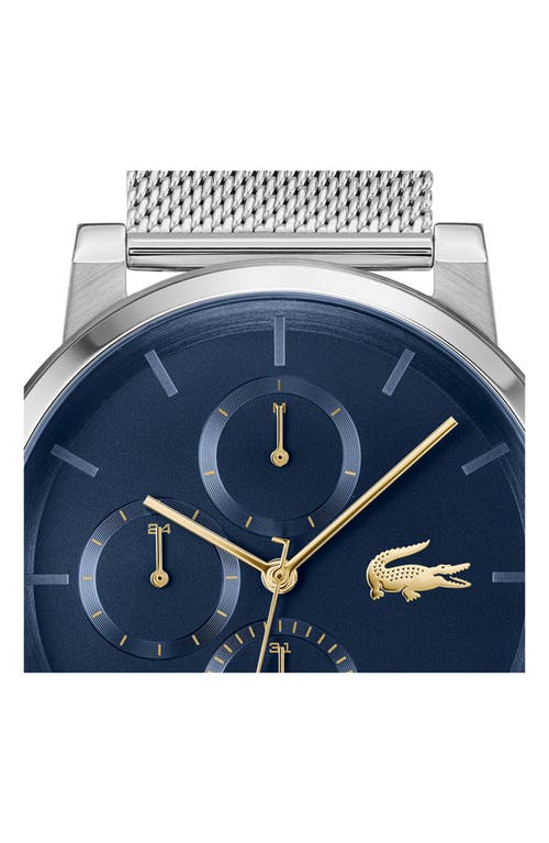 Lacoste Men's Replay Silver Tone Stainless Steel Mesh Bracelet Watch, 44mm In Navy
